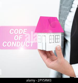 Affiche affichant le Code de conduite. Idée d'affaires règles d'éthique codes moraux principes éthiques valeurs respect Banque D'Images