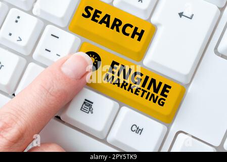 Moteur de recherche de texte d'écriture marketing. Photo conceptuelle promouvoir la visibilité du site Web sur les pages de résultats recherchées Banque D'Images