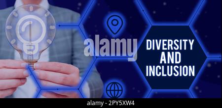 Rédaction affichant le texte diversité et inclusion. La gamme de présentation de l'entreprise différence humaine inclut la race ethnicité sexe Banque D'Images
