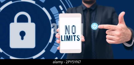 Inspiration montrant le signe aucune limite. L'idée d'affaires de faire tout ce que vous pourriez avec des restrictions et de la retenue Banque D'Images
