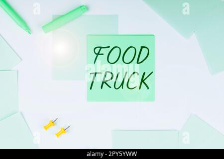 Affiche textuelle indiquant le camion alimentaire. Concept signifiant un grand véhicule avec des installations pour la cuisine et la vente de nourriture Banque D'Images