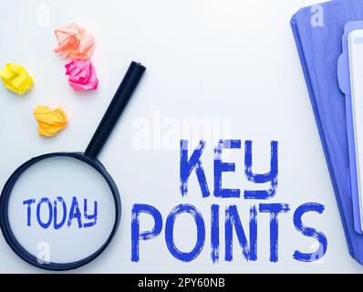 Texte indiquant les points clés de l'inspiration. Mot écrit sur la partie la plus importante de l'information qui est dit ou écrit Banque D'Images