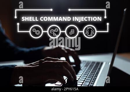 Saisie manuscrite commande Shell injection. Photo conceptuelle utilisée par les pirates pour exécuter des commandes système sur le serveur Banque D'Images