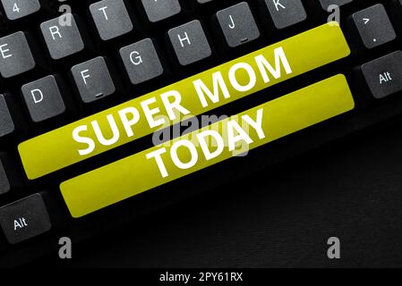 Légende du texte présentant Super Maman. Mot pour une mère qui peut combiner la garde d'enfants et l'emploi à temps plein Banque D'Images