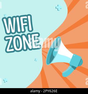 Zone Wi-Fi de texte d'écriture. Les entreprises offrent un accès Internet haut débit sans fil et des connexions réseau Banque D'Images