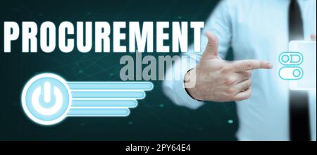 Écriture affichant le texte achats. Mot écrit sur l'achat d'équipement et de fournitures Banque D'Images