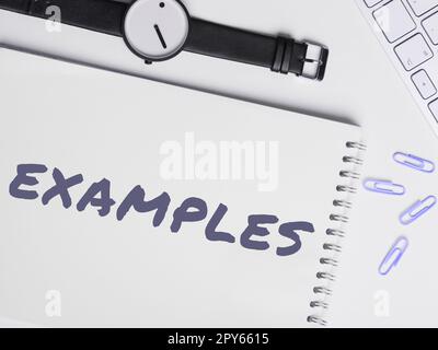 Exemples de texte d'écriture manuscrite. Exemple de modèle de photo d'idée d'entreprise à suivre Guide Explication par exemple Banque D'Images