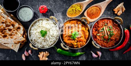 Paneer de madras chaud et masala de légumes avec riz Banque D'Images