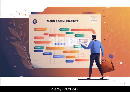 Chef de projet travaillant avec le calendrier de planification du diagramme de Gantt, le suivi des jalons et la tâche de mise à jour. Banque D'Images