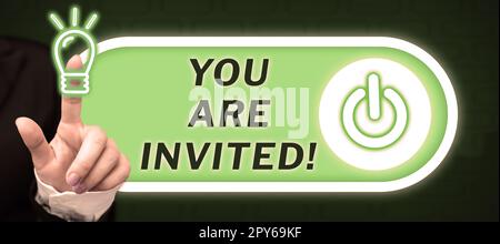 Écriture affichant le texte que vous êtes invité. Mot pour recevoir et inviter pour un événement Joignez-vous à nous pour célébrer Banque D'Images