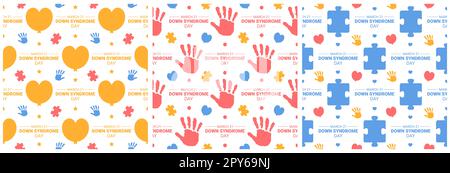 Journée mondiale du syndrome de Down modèle sans couture en modèle dessin à la main dessin de dessin à plat de dessin animé Illustration Banque D'Images