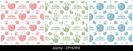 Journée mondiale du syndrome de Down modèle sans couture en modèle dessin à la main dessin de dessin à plat de dessin animé Illustration Banque D'Images