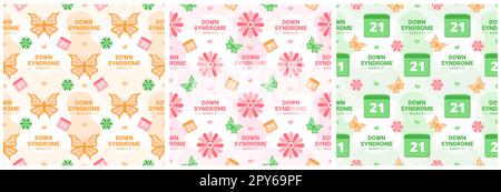 Journée mondiale du syndrome de Down modèle sans couture en modèle dessin à la main dessin de dessin à plat de dessin animé Illustration Banque D'Images
