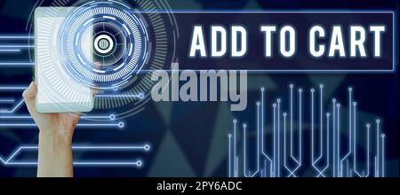 Légende de présentation Ajouter au panier. Idée d'affaires en ligne achat e-commerce technologies modernes pour acheter Banque D'Images