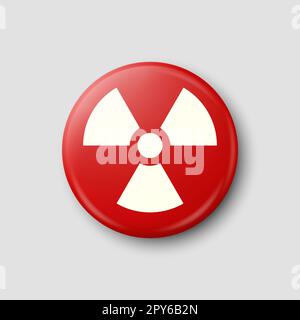 Vector 3D rond réaliste rouge et blanc Avertissement, danger symbole nucléaire isolé sur fond blanc. Panneau d'avertissement radioactif, badge, bouton. Desi Banque D'Images