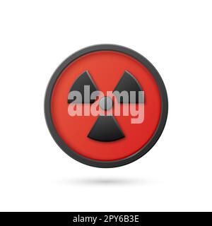 Vector 3D Rouge rond réaliste et Noir Avertissement, danger symbole nucléaire isolé sur fond blanc. Panneau d'avertissement radioactif, badge, bouton. Desi Banque D'Images