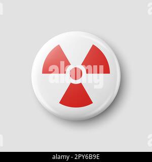 Vector 3D rond réaliste rouge et blanc Avertissement, danger symbole nucléaire isolé sur fond blanc. Panneau d'avertissement radioactif, badge, bouton. Desi Banque D'Images