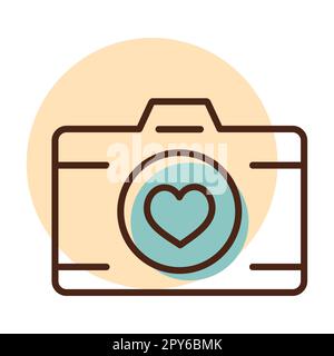 Appareil photo de mariage avec objectif d'amour icône isolée. Illustration vectorielle, éléments romantiques. Autocollant, patch, badge, carte de mariage, Valentin Banque D'Images