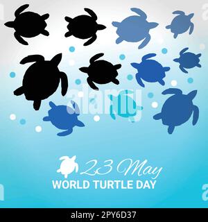 Journée mondiale des tortues. 23 mai. Concept de vacances. Modèle pour arrière-plan, bannière, carte, affiche avec inscription de texte. Illustration vectorielle Illustration de Vecteur