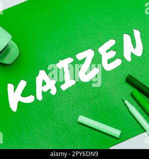 Affiche textuelle indiquant Kaizen. Mot pour une philosophie d'entreprise japonaise d'amélioration des pratiques de travail Banque D'Images