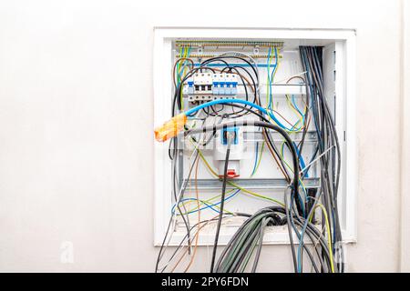 tableau électrique sur la construction d'une maison familiale Banque D'Images