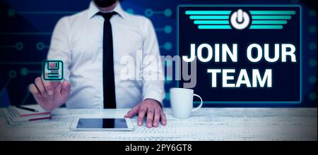 Écrire afficher du texte Joignez-vous à notre équipe. Mot écrit sur Allied Associate Work with US New Employee Enlist Banque D'Images