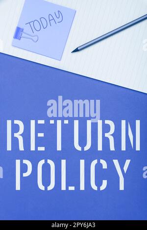 Politique de retour de texte d'écriture manuscrite. Conditions générales de vente du remboursement de la taxe du concept commercial sur l'achat Banque D'Images