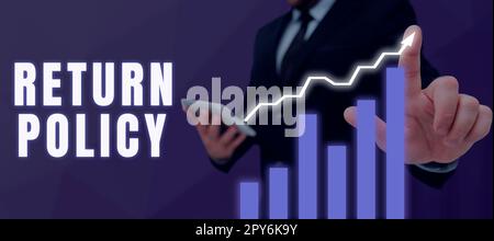 Politique de retour de texte d'écriture manuscrite. Approche commerciale remboursement de la taxe Conditions générales de vente au détail à l'achat Banque D'Images