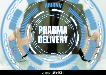 Affichage conceptuel Pharma Delivery. Vitrine d'affaires recevoir vos ordonnances par la poste directement de la pharmacie Banque D'Images