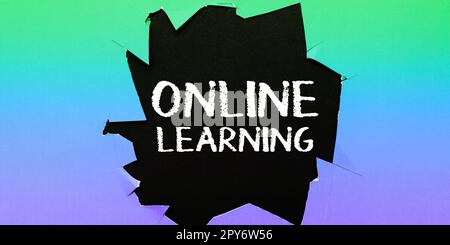 Légende conceptuelle apprentissage en ligne. Mot pour Larning avec l'aide d'Internet et d'un ordinateur Banque D'Images