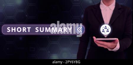 Affiche affichant un résumé court. Mot écrit sur brève déclaration des points principaux clair Banque D'Images