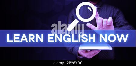 Affiche apprendre l'anglais maintenant. Aperçu de l'entreprise acquérir ou acquérir des connaissances et des compétences en anglais Banque D'Images