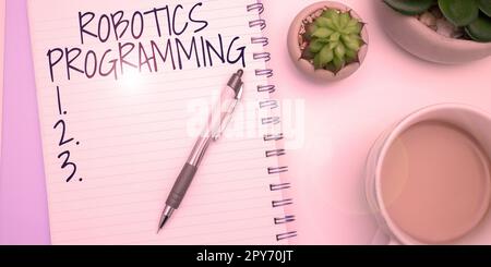 Légende conceptuelle Robotics Programming. Mot pour le logiciel utilisé pour effectuer des tâches autonomes Banque D'Images
