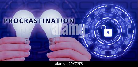 Procrastination de texte d'écriture. Concept d'entreprise retarder ou reporter quelque chose d'ennuyeux Banque D'Images
