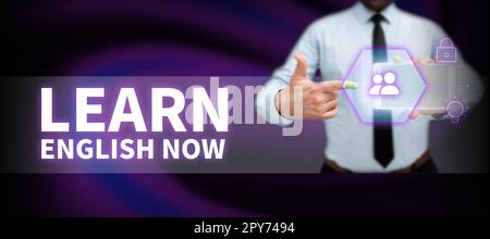 Affiche apprendre l'anglais maintenant. Concept d'affaires acquérir ou acquérir des connaissances et des compétences en anglais Banque D'Images