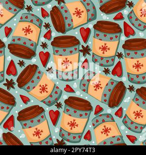 Motif infini avec mugs au cacao. Papier numérique thème hiver. Boisson chaude. Banque D'Images