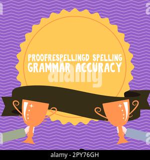 Signe de texte indiquant la précision de la grammaire de l'orthographe corrigée. Approche commerciale lecture et marquage orthographe, fautes de grammaire Banque D'Images