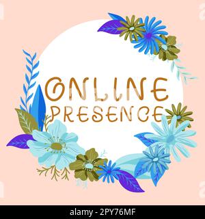 Texte d'écriture présence en ligne. Mot pour l'existence de quelqu'un qui peut être trouvé par une recherche en ligne Banque D'Images