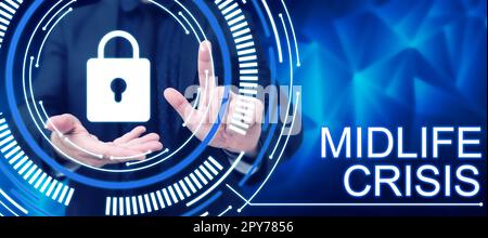 Affiche indiquant la crise de la vie moyenne. Business Showcase technique de développement de logiciels en décomposition d'une application Banque D'Images