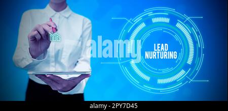 Affiche textuelle indiquant le lead nuring. Méthode de présentation de l'entreprise pour établir une relation avec des clients potentiels Banque D'Images