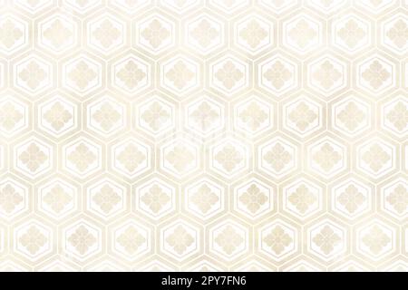Fond de motif japonais de fleurs de tortoiseshell dorées sur fond blanc. Texture de style de papier japonais. Image élégante et classique. Hexagonal Banque D'Images