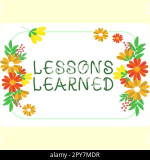 Affichage conceptuel leçons apprises. Concept d'entreprise promouvoir le partage et l'utilisation des connaissances issues de l'expérience Banque D'Images