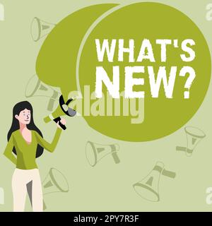 Affiche textuelle indiquant les nouveautés. Mot écrit sur les questions sur les dernières mises à jour tendances nouvelles Banque D'Images