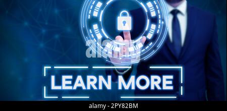 Écriture de texte en savoir plus. Photo conceptuelle approfondir la connaissance de ce que vous voulez faire ou de nouvelles compétences Banque D'Images