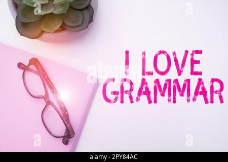 Signe de texte montrant la grammaire I Love. Internet concept acte d'admirer le système et la structure de la langue Banque D'Images