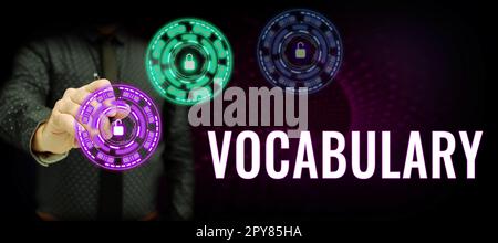 Écriture affichage du vocabulaire de texte. Internet concept collection de mots et de phrases classés par ordre alphabétique et expliqués ou définis Banque D'Images