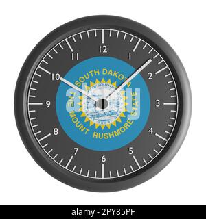 Signes et symboles. Elément de conception. 3D illustration. Horloge murale avec le drapeau du Dakota du Sud Banque D'Images