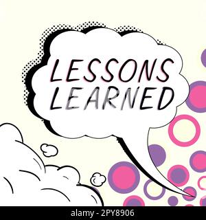 Écriture affichage de texte leçons apprises. Vitrine d'affaires promouvoir partager et utiliser les connaissances issues de l'expérience Banque D'Images