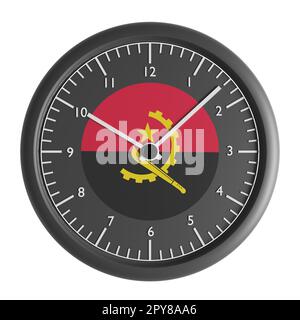 Signes et symboles. Elément de conception. 3D illustration. Horloge murale avec le drapeau de l'Angola Banque D'Images