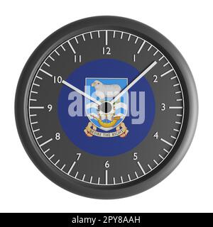 Signes et symboles. Elément de conception. 3D illustration. Horloge murale avec le drapeau des îles Falkland Banque D'Images